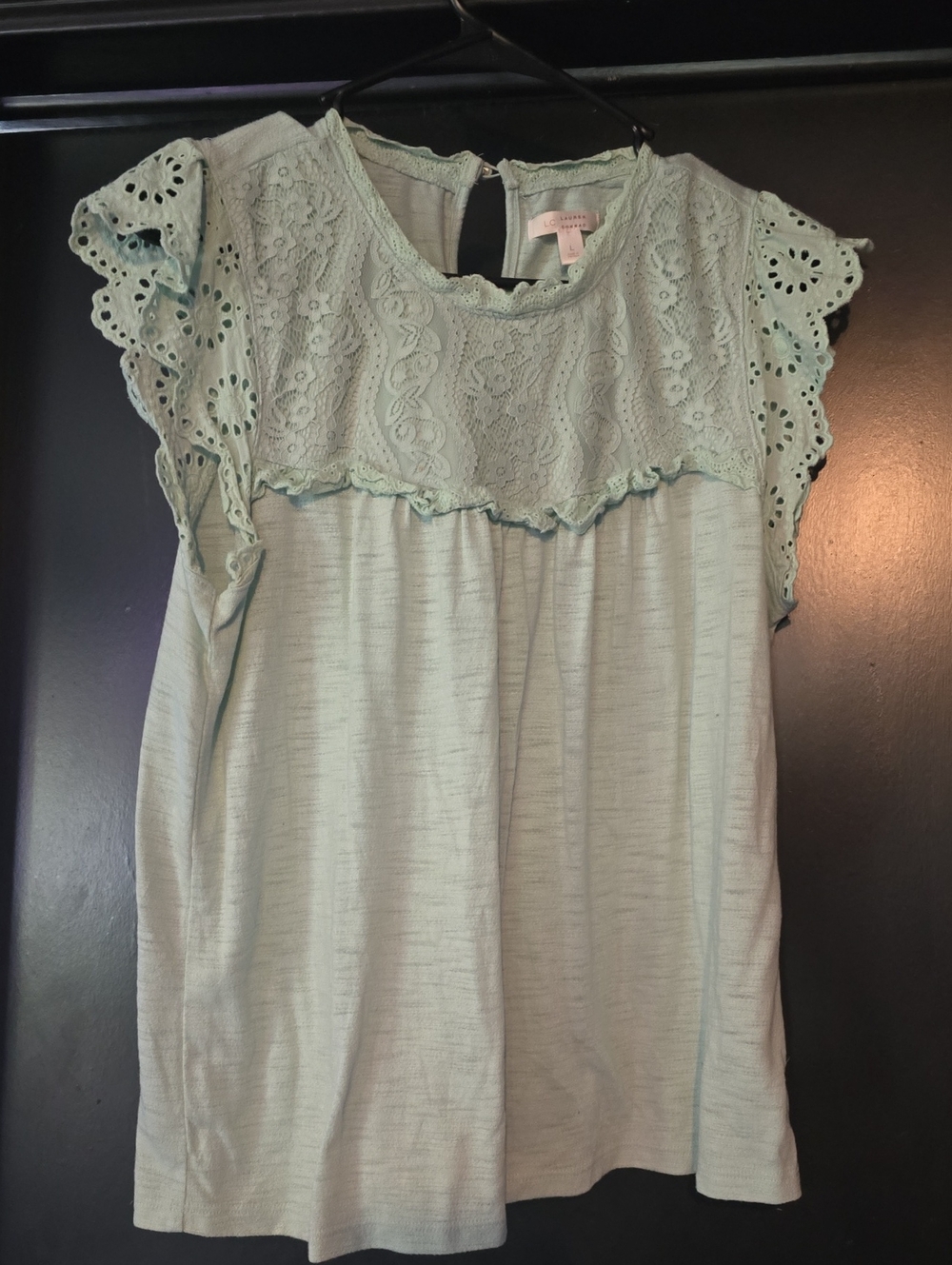 LC Lauren Conrad Mint Lace Yoke Flutter Sleeve Top